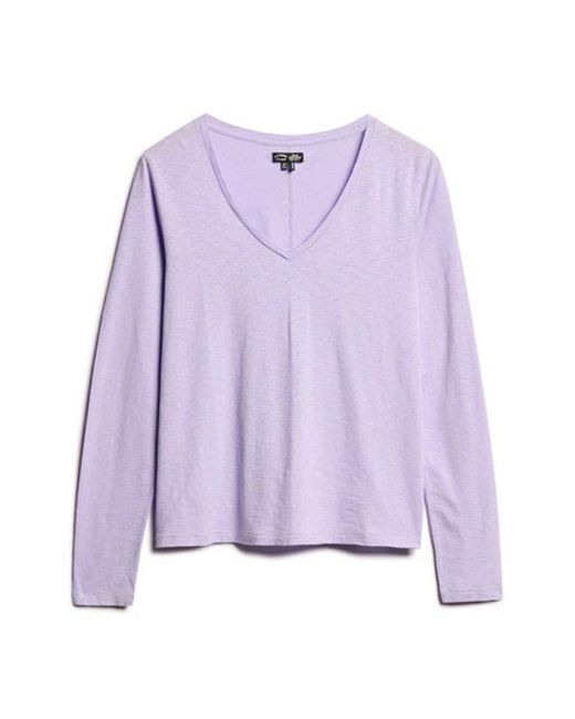 Superdry Jersey Top Met V-hals En Lange Mouwen in het Purple