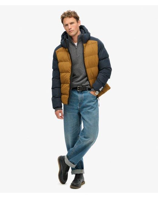 Superdry Blue Color-Block Hooded Puffer Jacket for men