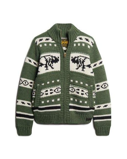 Superdry Green Chunky Knit Patterned Zip Through Cardigan for men