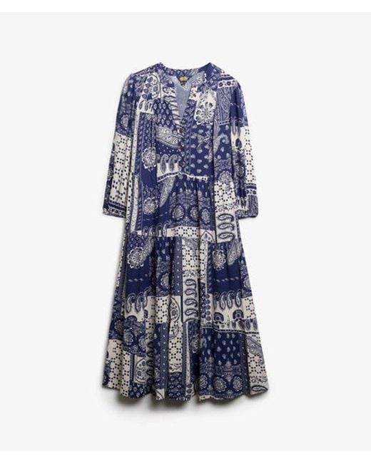 Superdry Blue & Co Woven Tiered Midi Dress