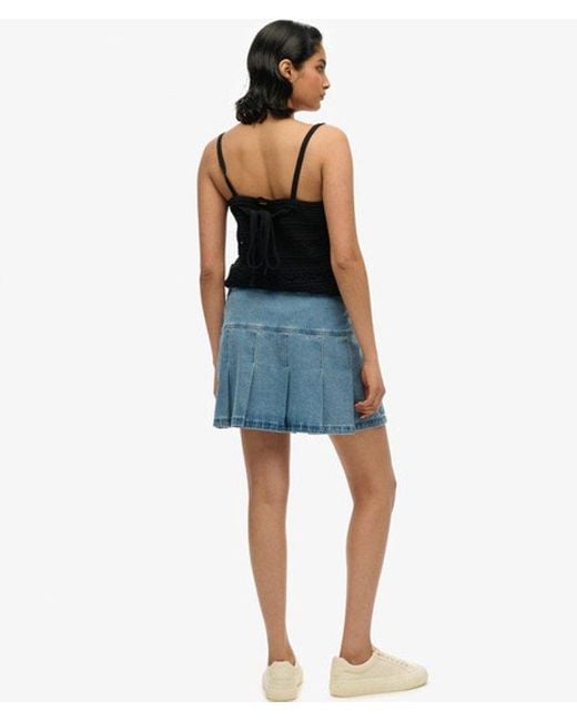 Femme Mini-Jupe Plissée À Empiècements Taille Superdry en coloris Blue