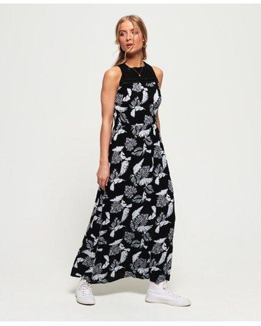 Superdry White Alivia Knot Maxi Dress Mono Foliage