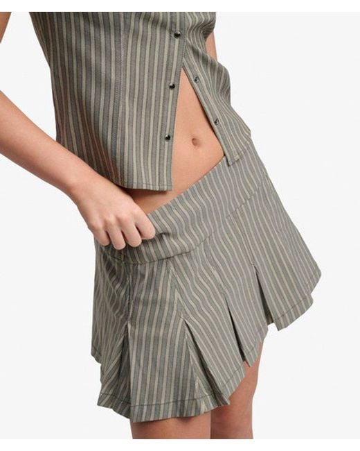 Superdry Gray Bench X & Co Bench Logo Pleated Stripe Mini Skirt