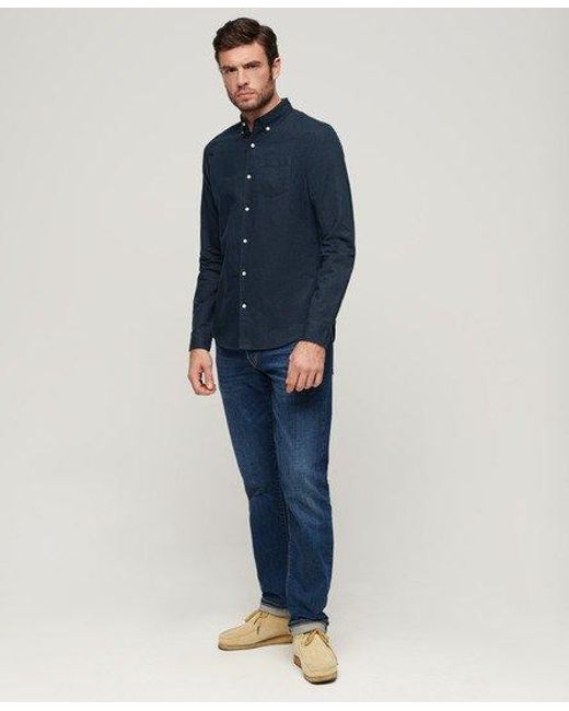 Superdry Blue Organic Cotton Studios Linen Button Down Shirt for men