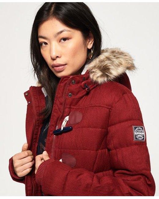 Superdry Red Marl Toggle Puffle Jacket Deep Hoosier Burgundy