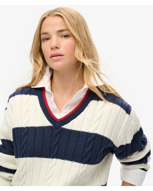 Pull overtaille torsadé et rayé à col v Superdry en coloris Blue
