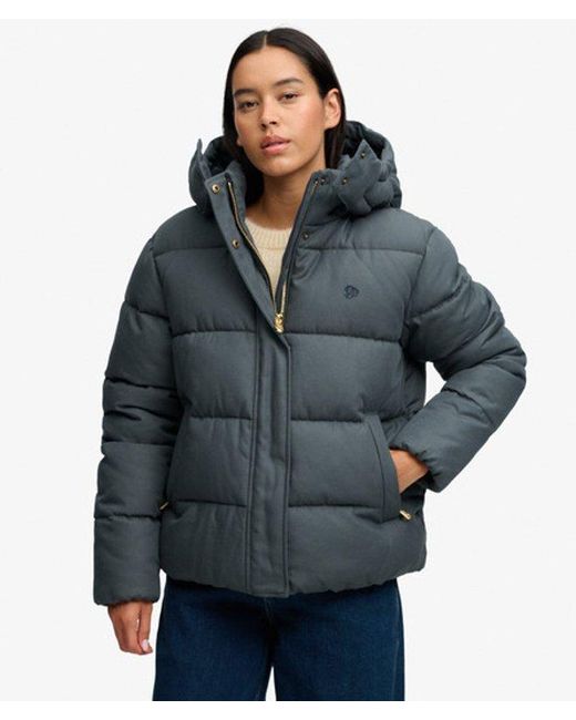 Superdry Blue & Co Premium Hooded Check Puffer Jacket