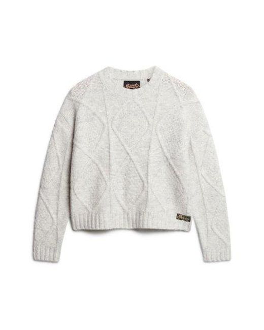 Superdry White Cable Knit Chunky Jumper