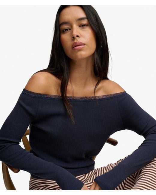 Superdry Blue & Co Athletic Essentials Lace Long Sleeve Top