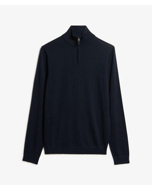 Superdry Blue Merino Half Zip Jumper for men