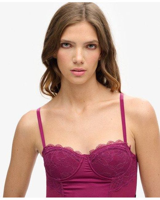 Superdry Red Satin And Mesh Lace Corset Top