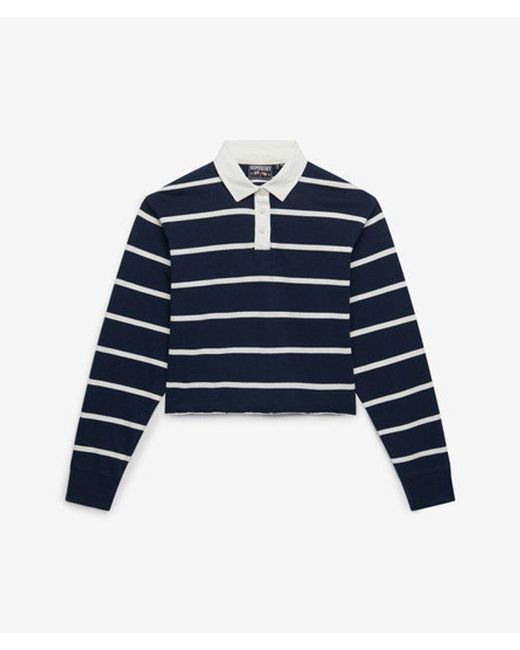 Superdry Blue & Co Athletic Essentials Cropped Stripe Rugby Top
