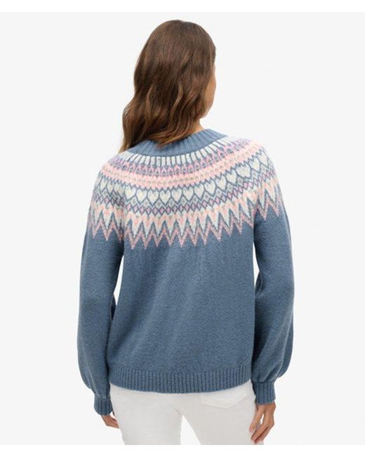 Superdry Blue & Co Loose Fit Fairisle Slouchy Pattern Jumper