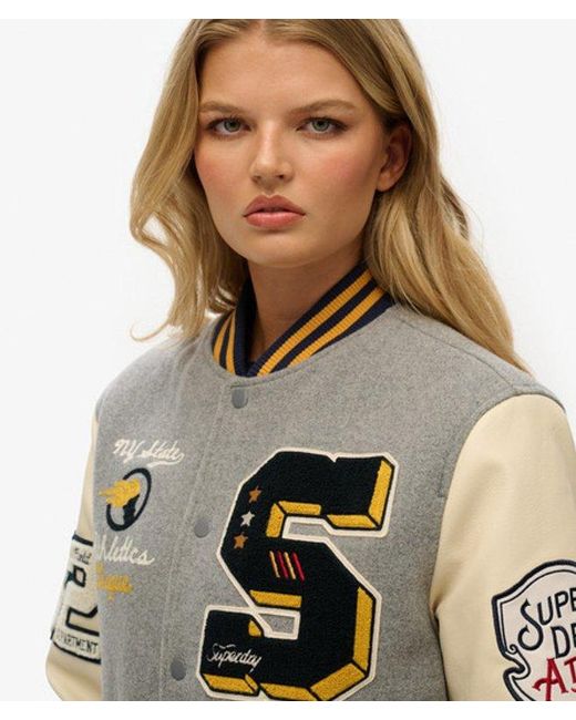 Superdry Gray & Co Oversized College Patched Bomber Jacket