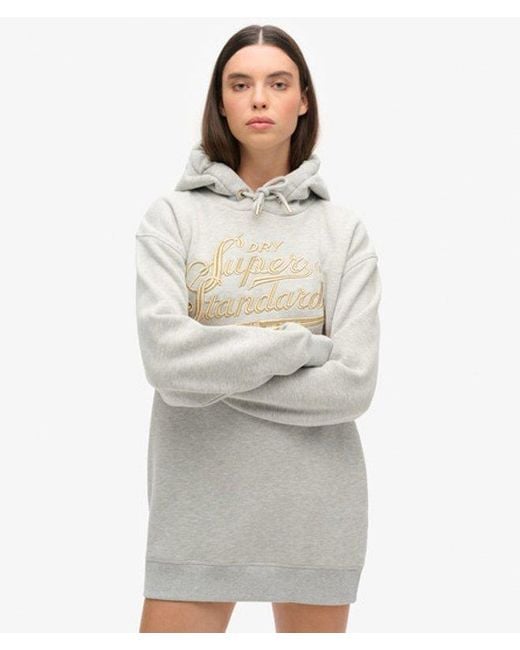 Robe à capuche et logo métallisé luxe Superdry en coloris White