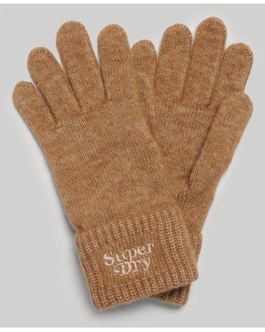 Superdry Brown Knitted Ribbed Gloves