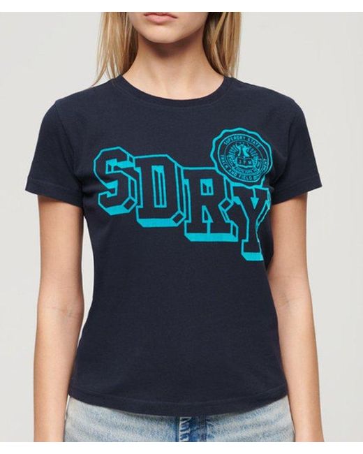 Superdry Blue & Co Varsity Flocked Fitted T-shirt