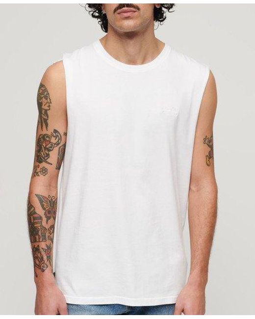 Superdry White Classic Organic Cotton Essential Logo Tank Top for men