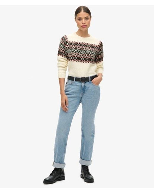 Superdry Gray Fairisle Pattern Crew Jumper