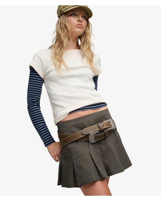 Superdry Gray Bench X & Co Bench Logo Pleated Twill Mini Skirt
