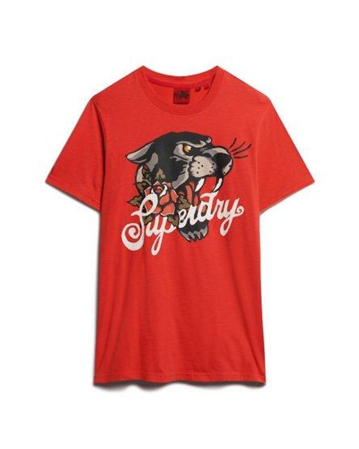 Superdry Red Tattoo Script Front Print T-shirt for men