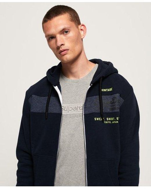 Superdry Blue Sweat Shirt Shop Magma Panel Zip Hoodie Eclipse for men
