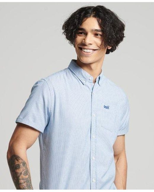 Superdry Blue Organic Cotton Classic University Oxford Shirt Ticking Stripe for men