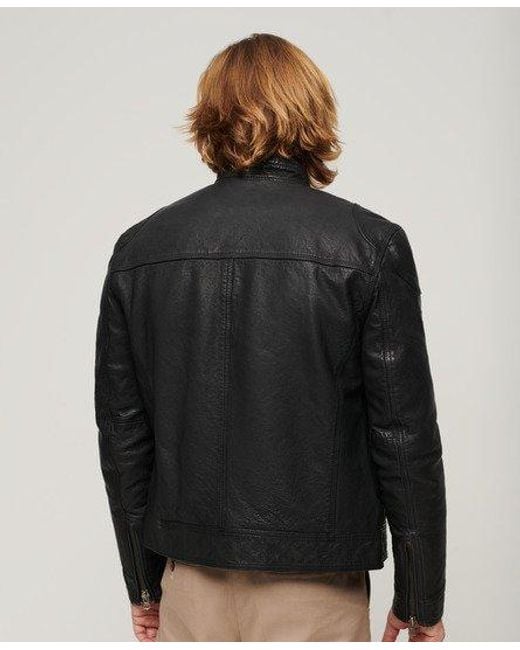 Superdry Black Leather Racer Jacket for men