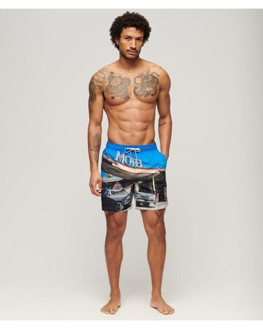 Superdry Gray & Co Photographic 17-inch Recycled Swim Shorts for men