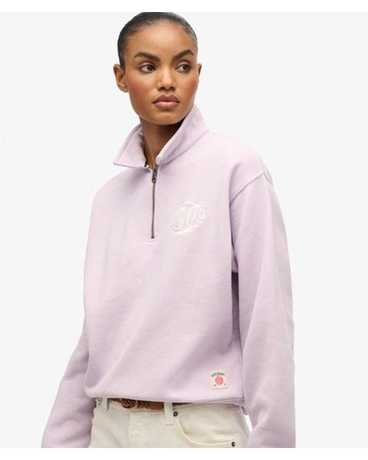 Superdry Pink & Co . Collared Half Zip Sweatshirt