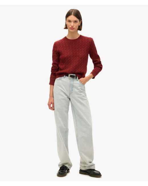 Superdry Red Fitted Cable Crew Neck Jumper