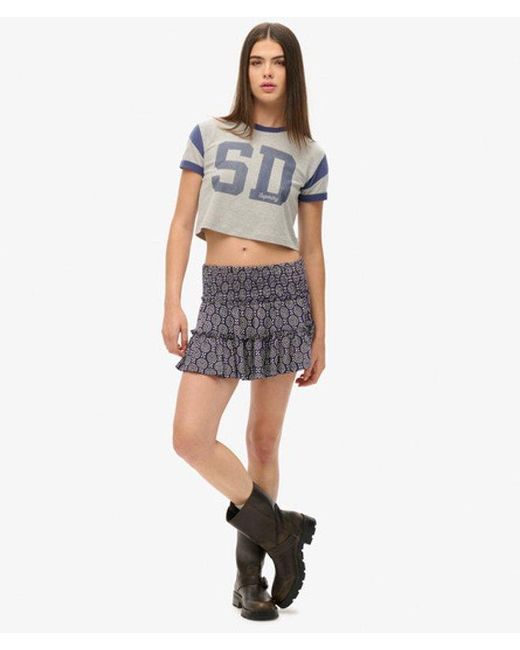 Superdry Gray Ladies Classic Floral Print Tiered Jersey Mini Skirt