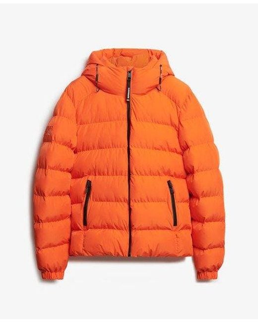 Superdry Orange Hooded Sports Puffer Jacket for men