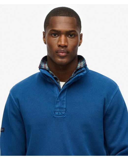 Superdry Blue Cotton Classic Pique Half Zip Sweatshirt for men