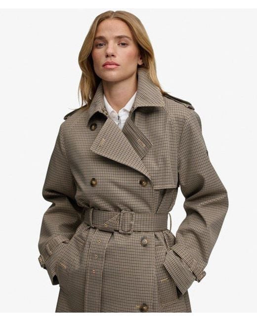 Superdry Blue & Co Micro Check Trench Coat
