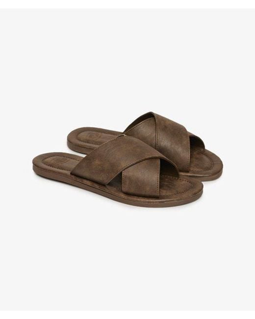 Superdry Brown & Co Vintage Cross Strap Slides for men
