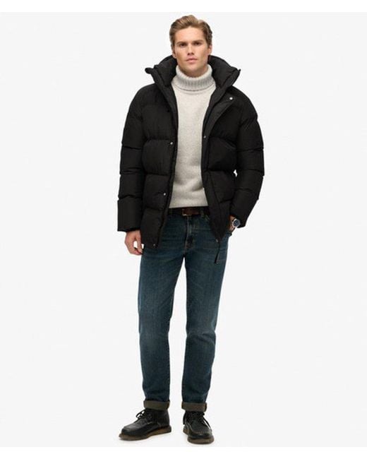 Superdry Black Hooded Five Baffle Sports Puffer Jacket for men