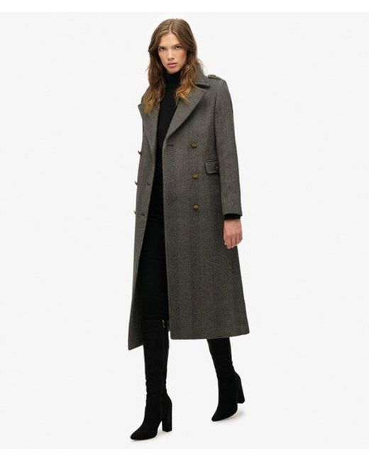Superdry Black & Co Double Breasted Wool Blend Coat
