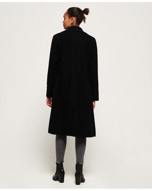 Superdry Black New Army Longline Wool Coat