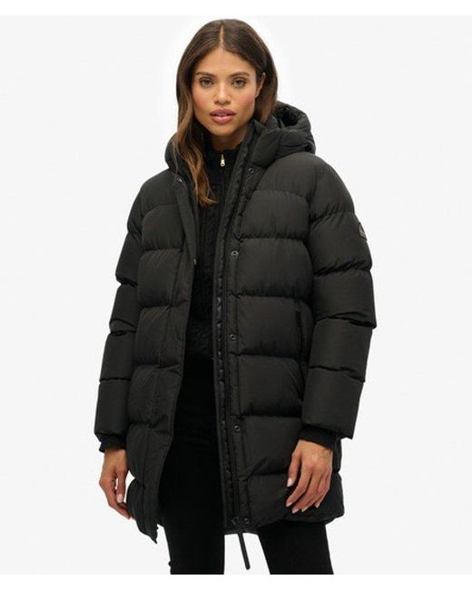 Superdry Black & Co Hooded Sports Puffer Mid Length Jacket