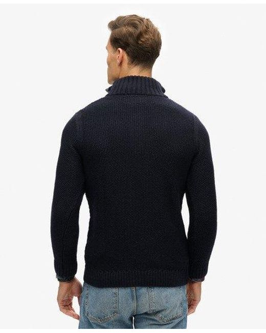 Superdry Blue Slim Fit Cable Knit Jacob Half Zip Jumper for men