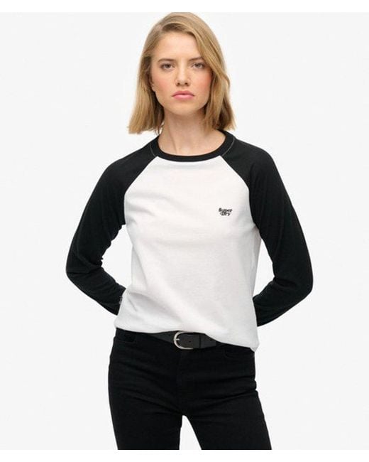 Superdry White & Co Essential Logo Long Sleeve Baseball Top