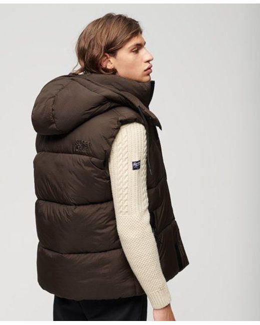 Superdry Brown Classic Quilted Hooded Ripstop Puffer Gilet for men