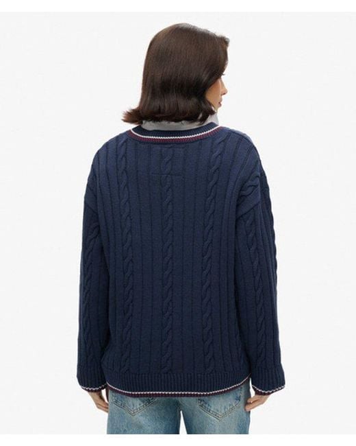 Superdry Blue & Co Oversized V-neck Cricket Knit Jumper