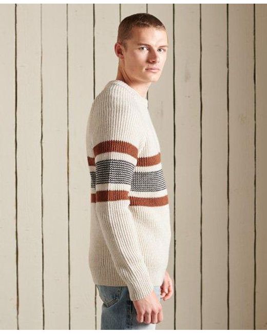 Superdry Natural Classic Pattern Crew Jumper Ecru Stripe for men