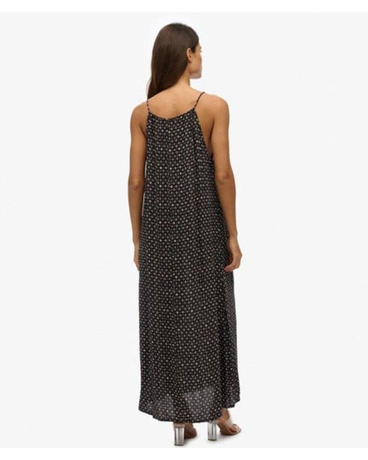 Superdry Black Floral Print Beach Cami Maxi Dress