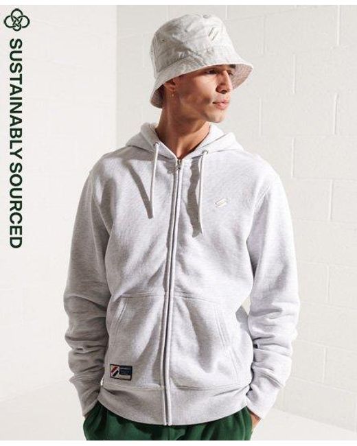 Superdry Gray Organic Cotton Code Essential Zip Hoodie Ice Marl for men