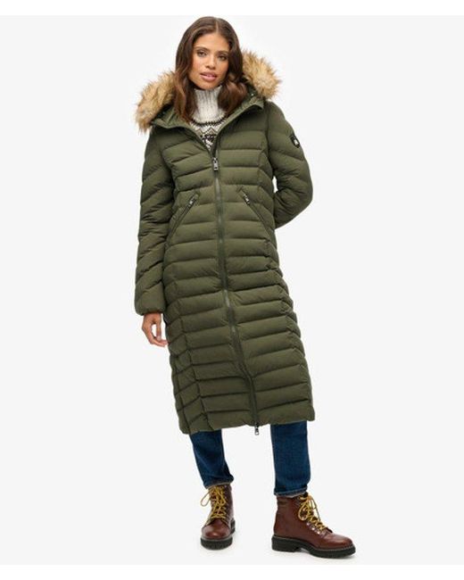 Superdry Green Fuji Faux Fur Hooded Longline