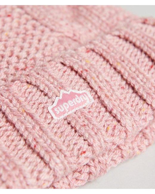 Superdry Pink & Co Cable Knit Bobble Beanie