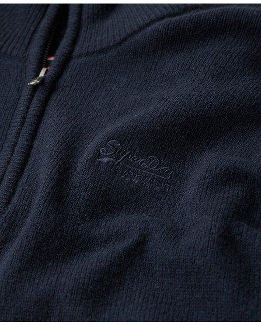 Superdry Blue Essential Embroidered Knitted Half Zip Jumper for men